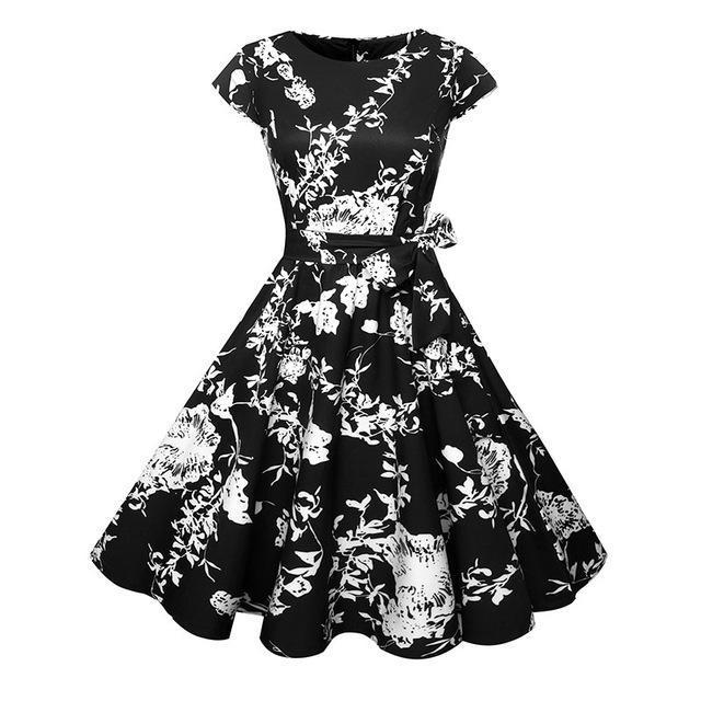 flowersverse Women Summer Floral Dress Vintage Casual Elegant Print O Neck Party Dresses