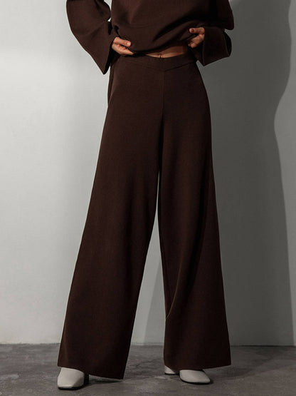 flowersverse Casual Solid Color Irregularity High-Neck Sweater& Wide Leg Pants Suits