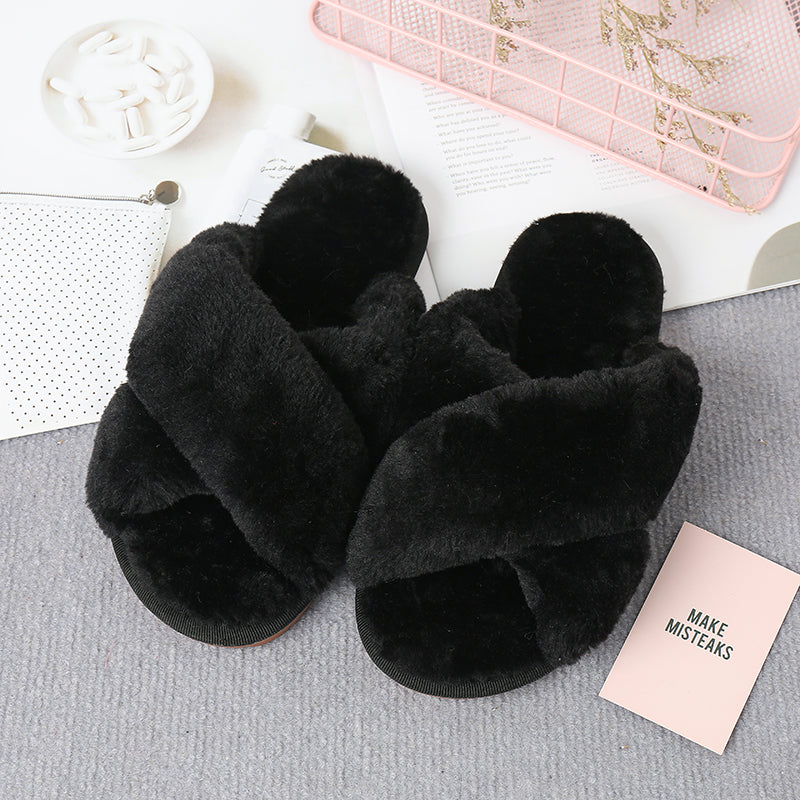 flowersverse Home Sweet Home Faux Fur Slippers