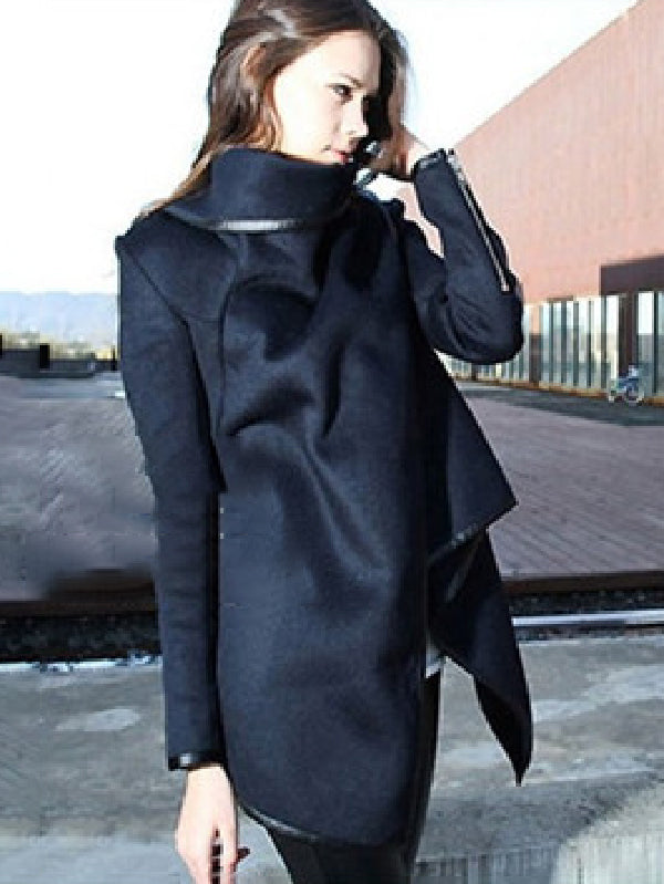 flowersverse Original Asymmetric Split-Joint High-Neck Woolen Coat