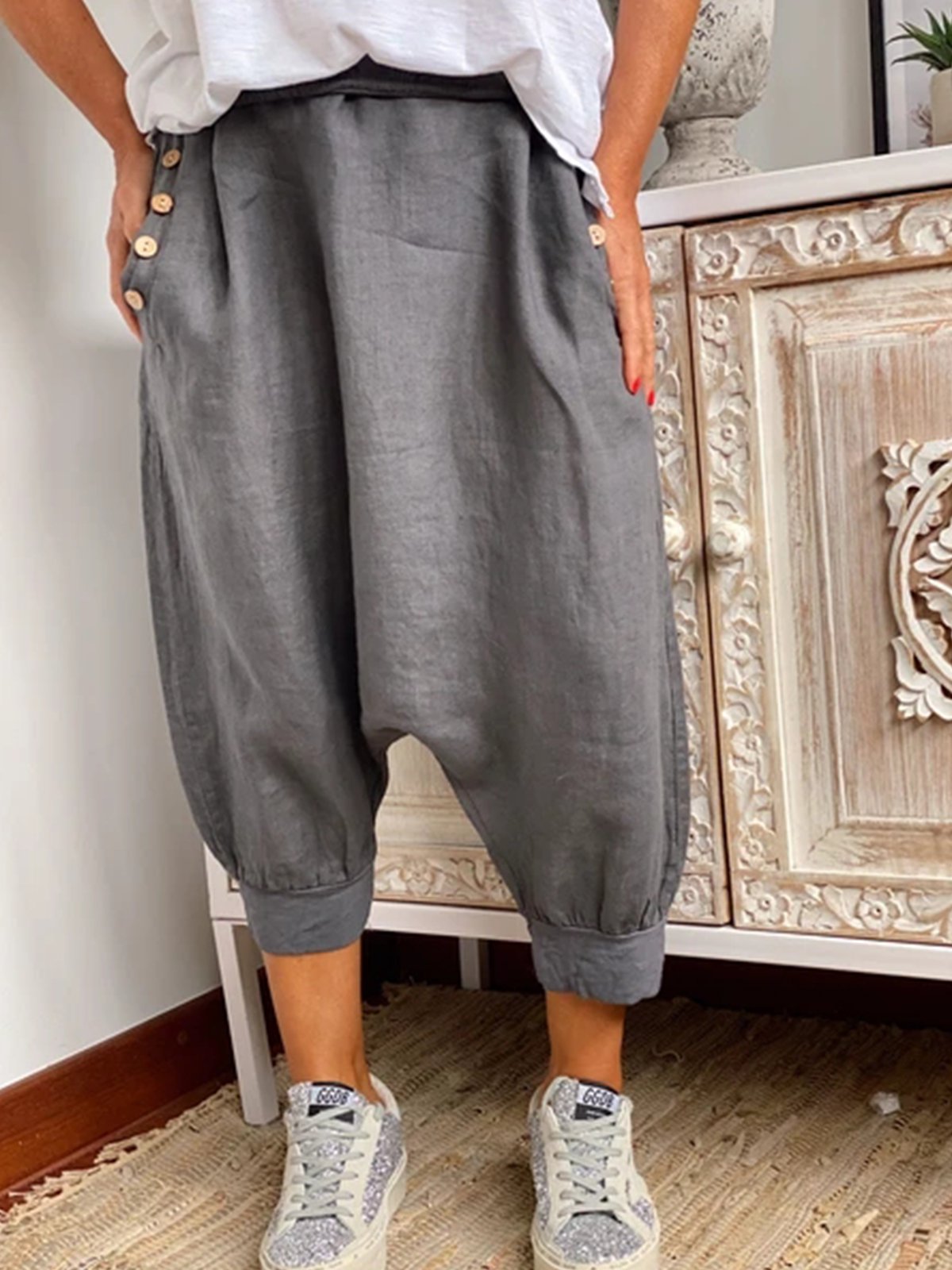 flowersverse Casual Plus Size Cotton Linen Pants