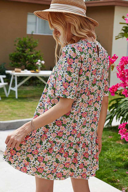 flowersverse Round Neck Ruffled Floral Dress