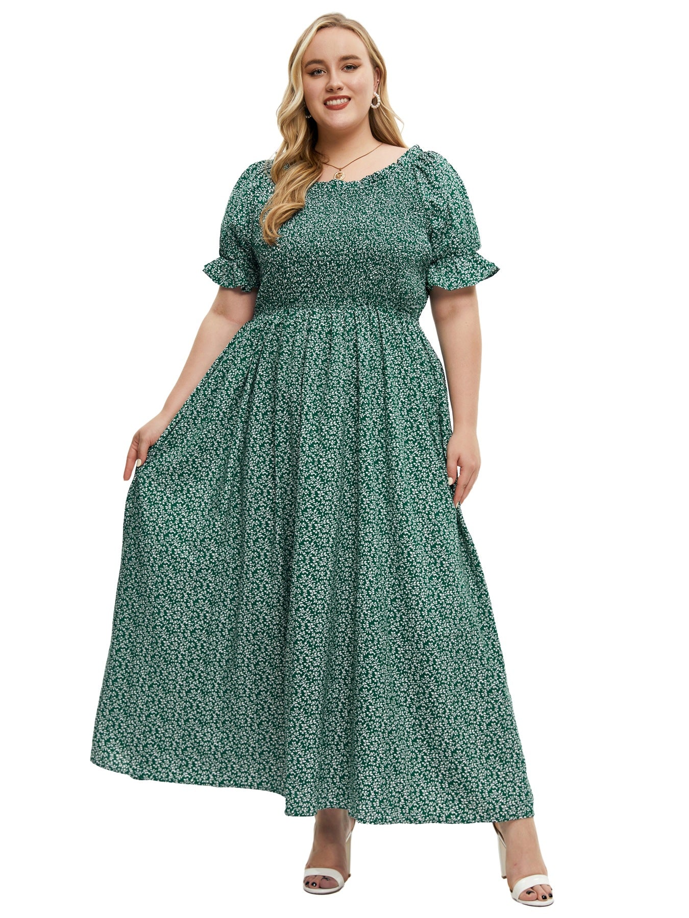 flowersverse Summer Fall Plus Size Women's Round Neck Dress