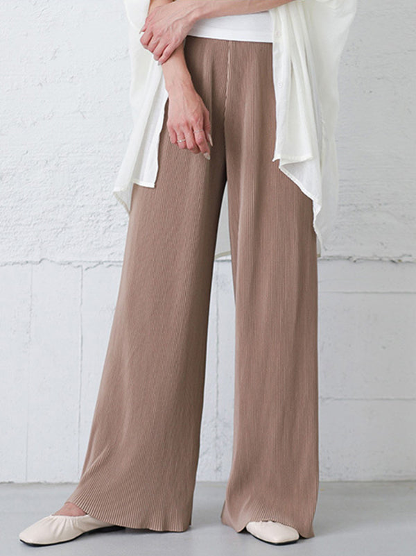 flowersverse Simple Loose Wide Leg Elasticity Solid Color Casual Pants Bottoms