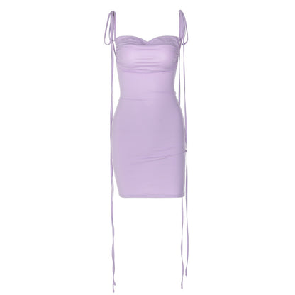 flowersverse Women Summer Sexy Backless Ruched Tie Bodycon Dress