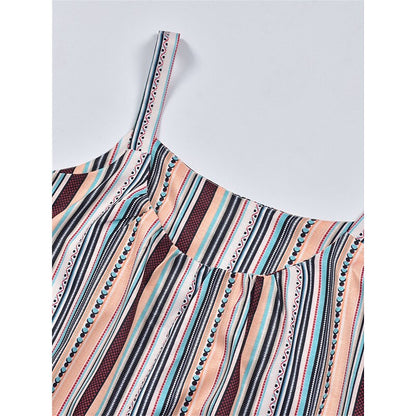flowersverse Women's Casual Dress Shift Dress Tank Dress Stripe Pocket Print Square Neck Mini Dress Fashion Streetwear Outdoor Daily Sleeveless Loose Fit Blue Purple Brown Spring Summer S M L XL XXL