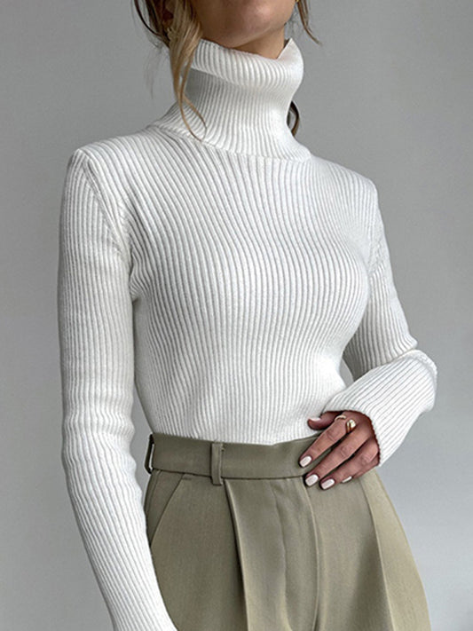 flowersverse Solid Color Long Sleeves Skinny High Neck Sweater Tops Pullovers