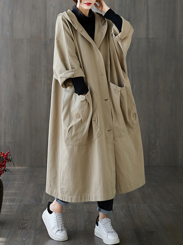 flowersverse Original Solid Hooded Trench Coats