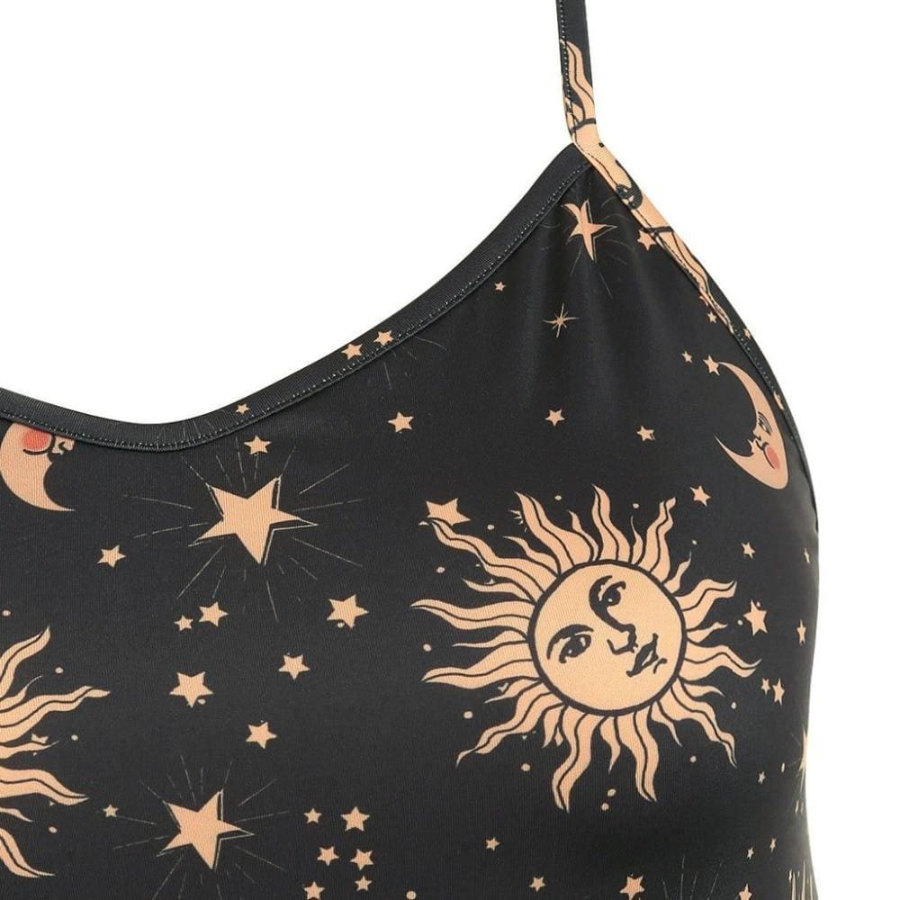 flowersverse Women Starry moon pattern Printed O-Neck Sleeveless Dress