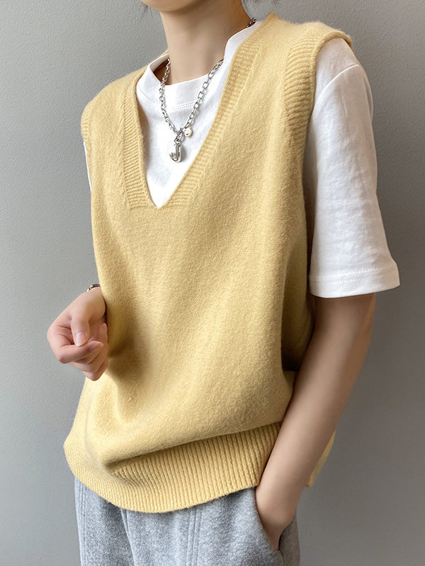 flowersverse Simple 9 Colors V-Neck Loose Sleeveless Vest