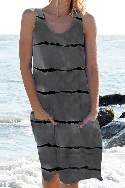 flowersverse Fashion Casual Striped Patchwork O Neck A Line Dresses