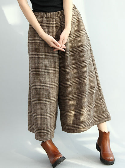 flowersverse Vintage Loose Wide Leg Checkered Elastic Waist Pants