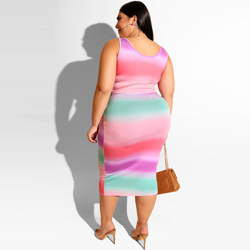 flowersverse Plus Size Printed Tank Top + Midi Skirt Set