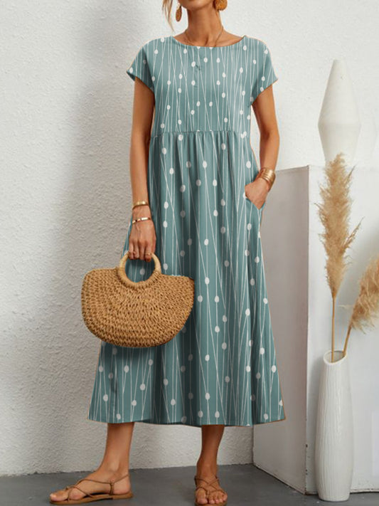 flowersverse Casual Crew Neck Loose Polka Dots Dress