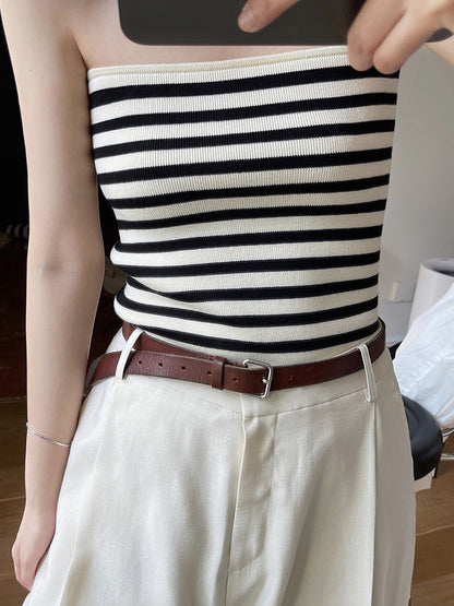 flowersverse Simple Casual Striped Strapless Top