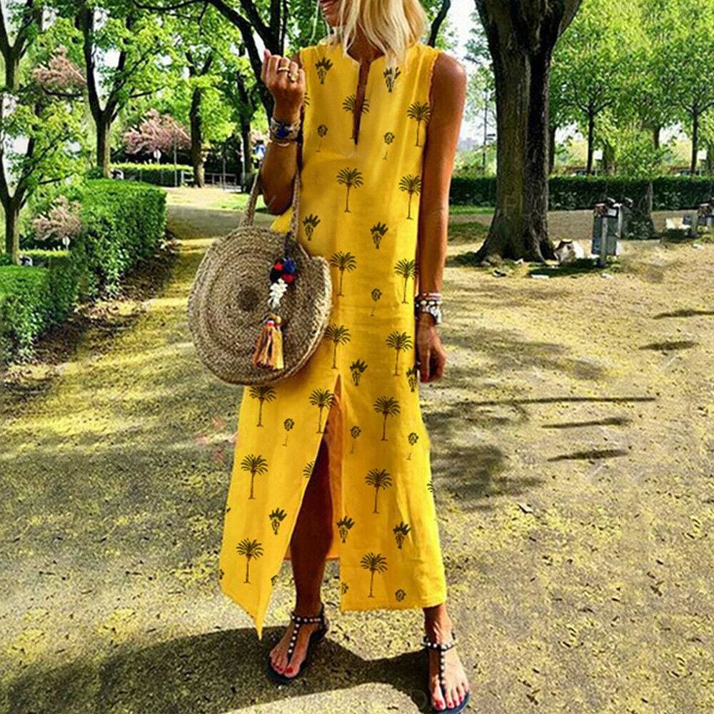 flowersverse Women Boho Long Maxi Dress Fashion Ladies Sleeveless Summer Beach Floral Dress Casual Holiday Dresses Sundress