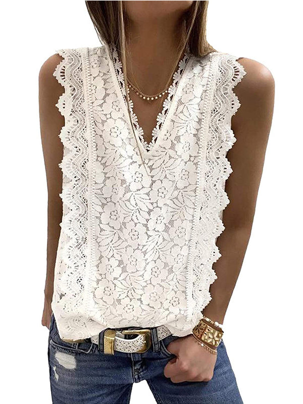 flowersverse Original Lace Solid Color Loose Vest Top