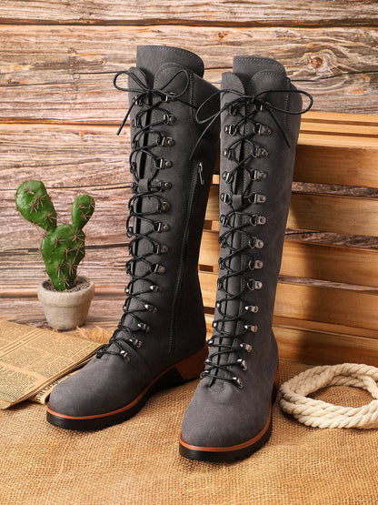 flowersverse Retro Suede Zipper Martin Combat Boots