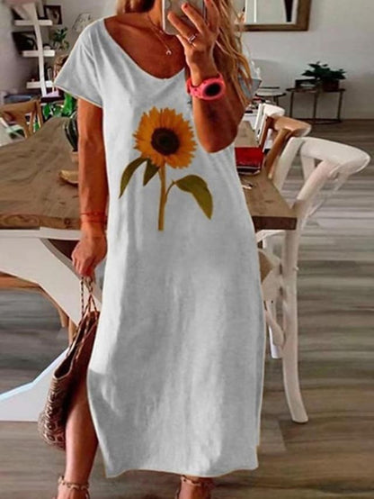 flowersverse Women's Plus Size Casual Dress Floral Crew Neck Print Short Sleeve Spring Summer Casual Maxi long Dress Daily Holiday Dress