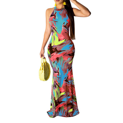 flowersverse Printed beach evening dress