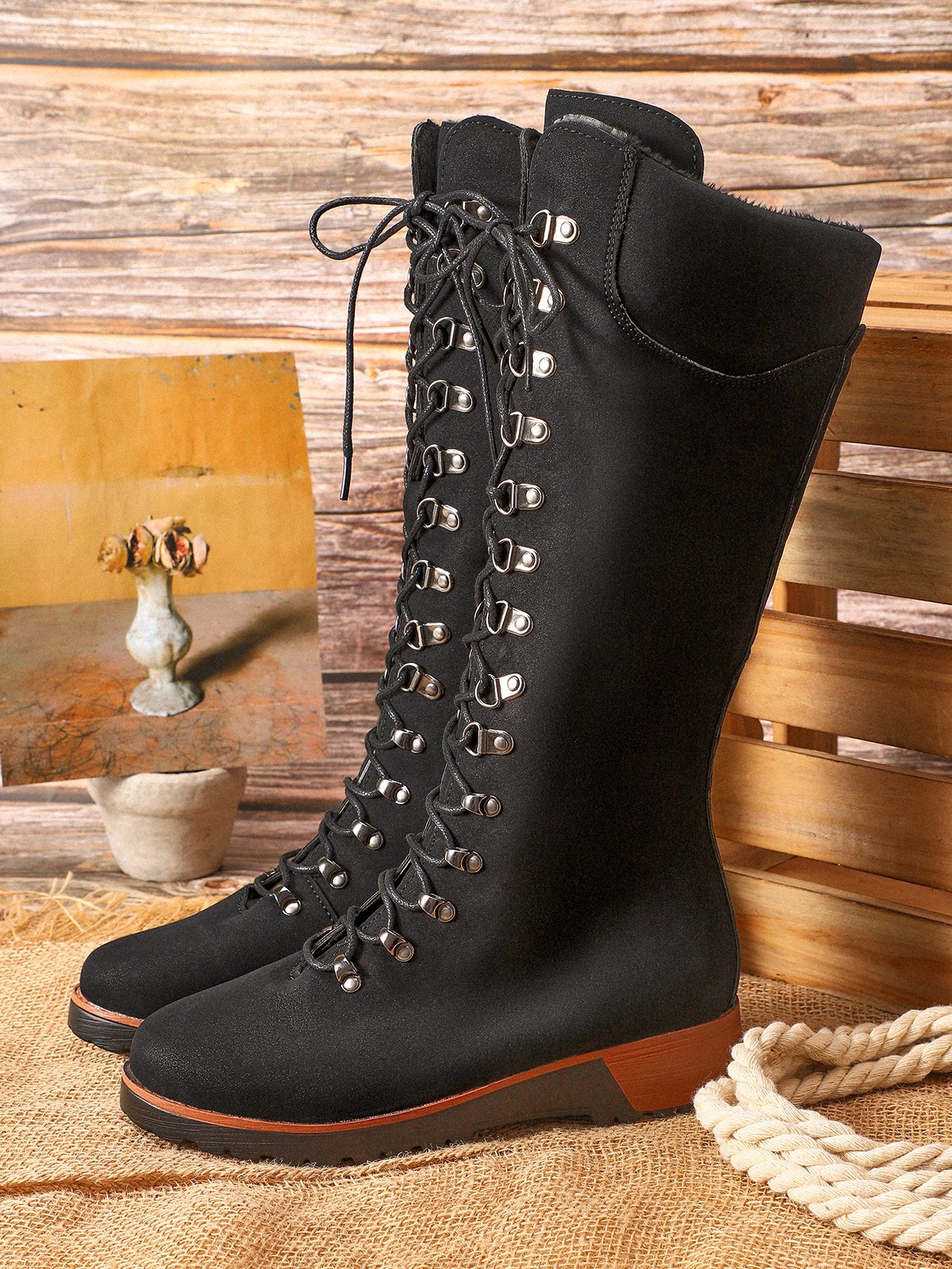 flowersverse Retro Suede Zipper Martin Combat Boots