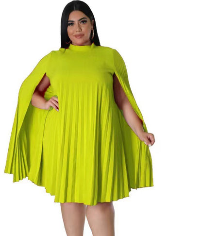 flowersverse Women's Fashion Casual Versatile Loose Solid Color Plus Size Pleated Dress