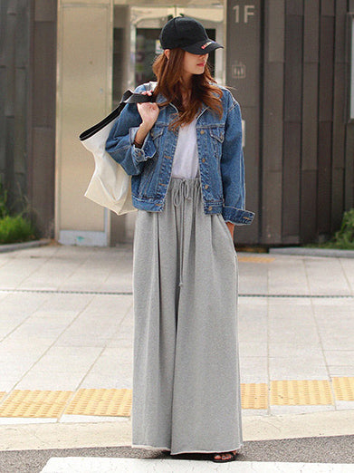 flowersverse Loose Urban Gray Wide Leg Elastic Waist Pants