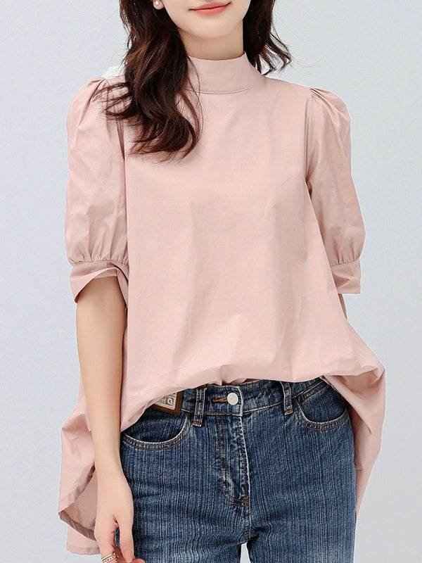 flowersverse Casual Loose Bow-Embellished Solid Color Blouse