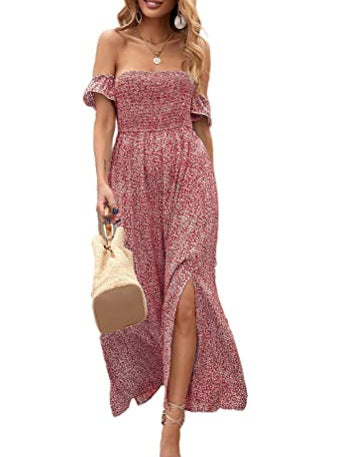 flowersverse Bohemian Floral Print Dress for Women's Casual Fashion