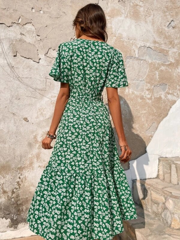 flowersverse Spring and summer floral short-sleeved dress