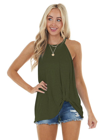 flowersverse Simple Sleeveless Solid Color Halter-Neck Vest Top