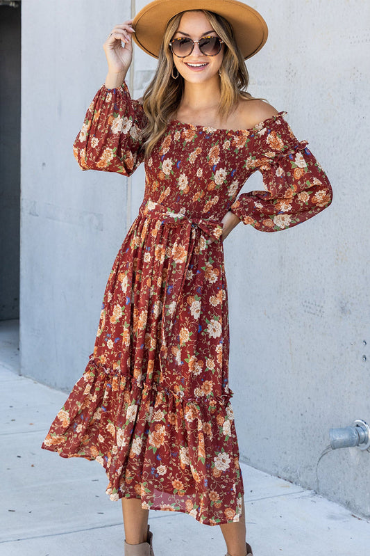 flowersverse Ruby Frilled Shirred Knotted High Waist Floral Dress