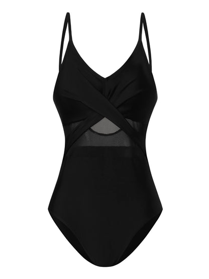 flowersverse Vacation Cross Plain V Neck One Piece Swimsuit