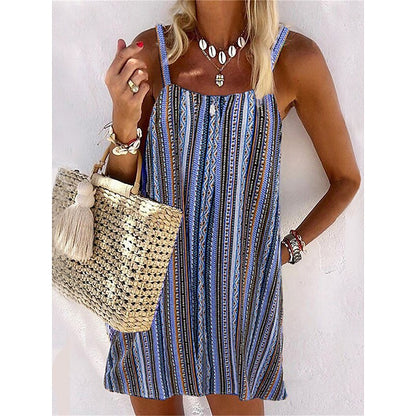 flowersverse Women's Casual Dress Shift Dress Tank Dress Stripe Pocket Print Square Neck Mini Dress Fashion Streetwear Outdoor Daily Sleeveless Loose Fit Blue Purple Brown Spring Summer S M L XL XXL