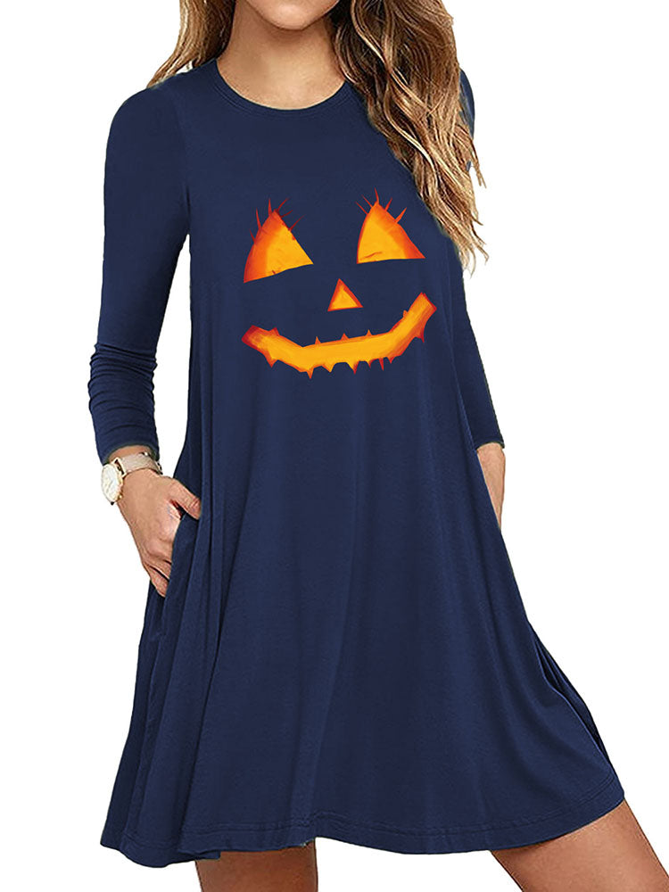 flowersverse Halloween Plus Size Long Sleeves Loose Mini Dresses