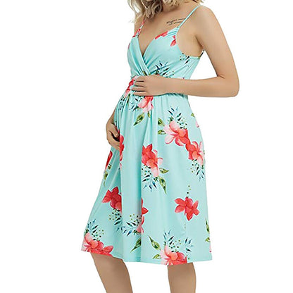 flowersverse Women‘s Baby Shower Maternity Dress Casual Dress Floral Dress Slip Dress Floral Midi Dress Sleeveless Backless Print Strap Basic Holiday Red Light Sky Blue Spring Summer S M L XL XXL