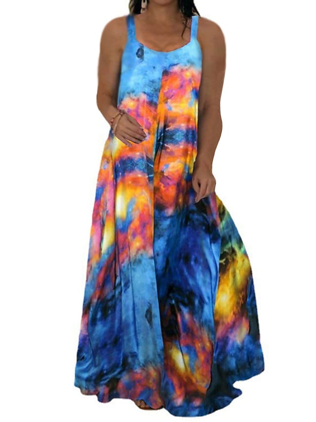 flowersverse Women's Plus Size Casual Dress Slip Dress Tie Dye Long Dress Maxi Dress Sleeveless Backless Print Strap Fashion Daily Yellow Pink Spring Summer L XL XXL 3XL 4XL