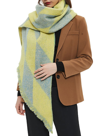 flowersverse Diamond-Patterned Fringed Keep Warm Shawl&Scarf