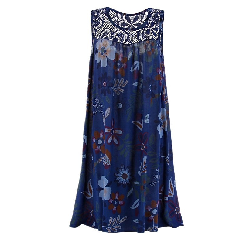 flowersverse Women's Plus Size Curve A Line Dress Floral Round Neck Lace Sleeveless Spring Summer Casual Knee Length Dress Causal Daily Dress / Print