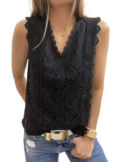 flowersverse Original Lace Solid Color Loose Vest Top