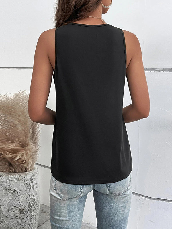 flowersverse Hollow Split-Joint Loose Sleeveless V-Neck Vest Top