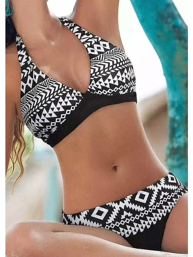 flowersverse Women's Swimwear Bikini Normal Swimsuit 2 Piece Printing Floral Geometic Black Red Blue Rose Red Bathing Suits Sports Beach Wear Summer