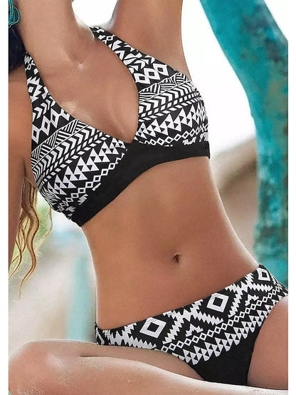 flowersverse Women's Swimwear Bikini Normal Swimsuit 2 Piece Printing Floral Geometic Black Red Blue Rose Red Bathing Suits Sports Beach Wear Summer