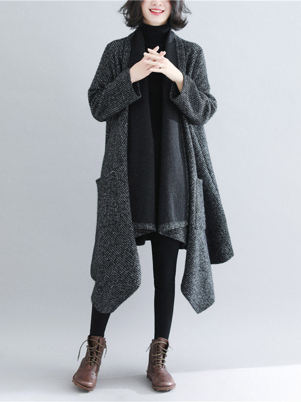 flowersverse Thicken Gray Long Sleeve Coat Outerwear