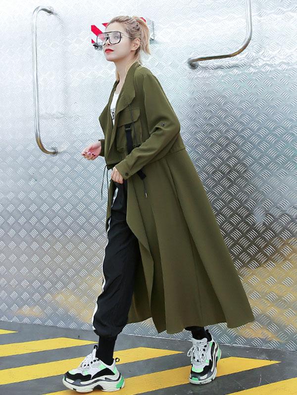 flowersverse Light Loose Solid Trench Coat