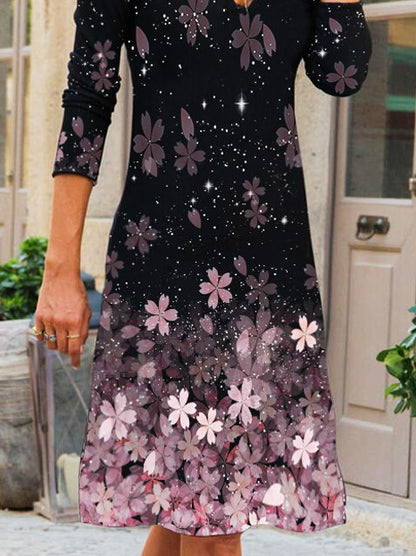 flowersverse Casual A-Line Long Sleeve Dress