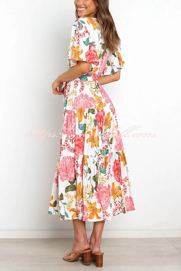 flowersverse Melody of Summer Floral Ruffle Midi Dress