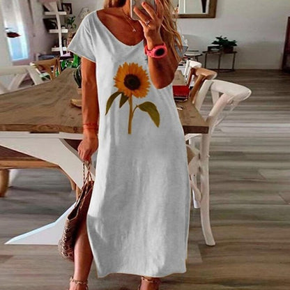 flowersverse Women's Plus Size Casual Dress Floral Crew Neck Print Short Sleeve Spring Summer Casual Maxi long Dress Daily Holiday Dress