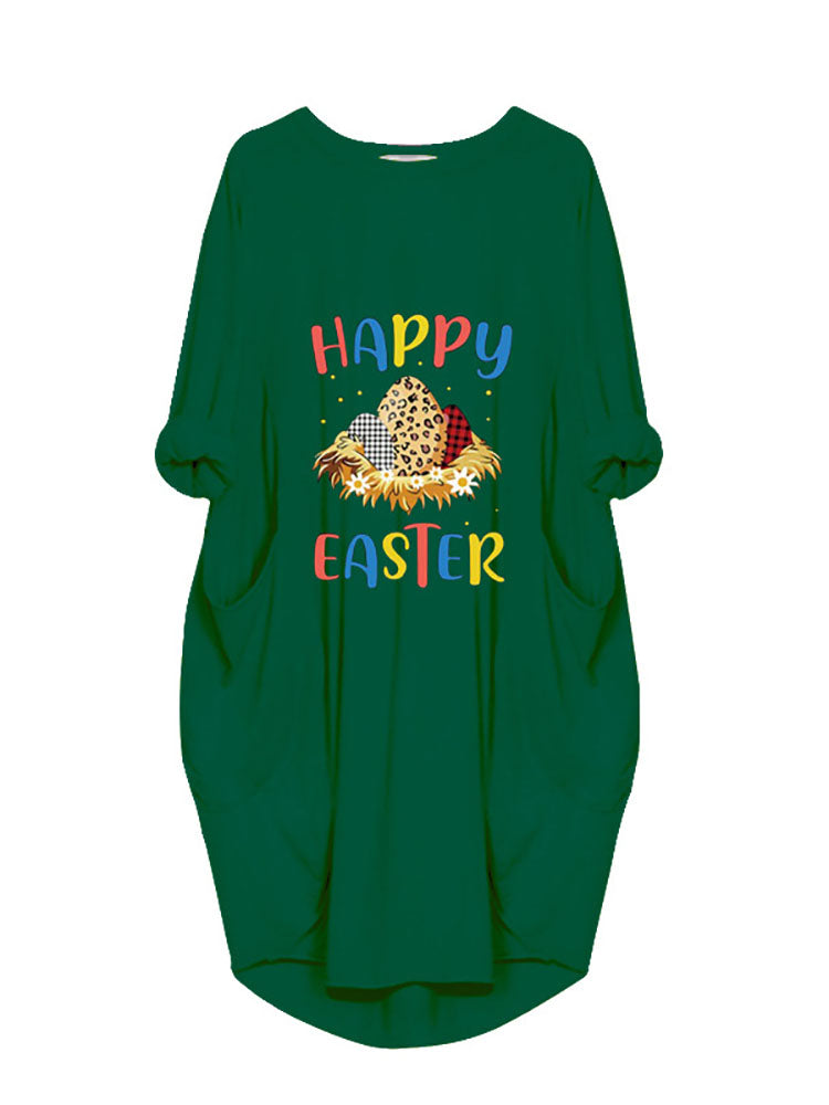 flowersverse Plus Size Easter Long Sleeves Rabbit Midi Dresses