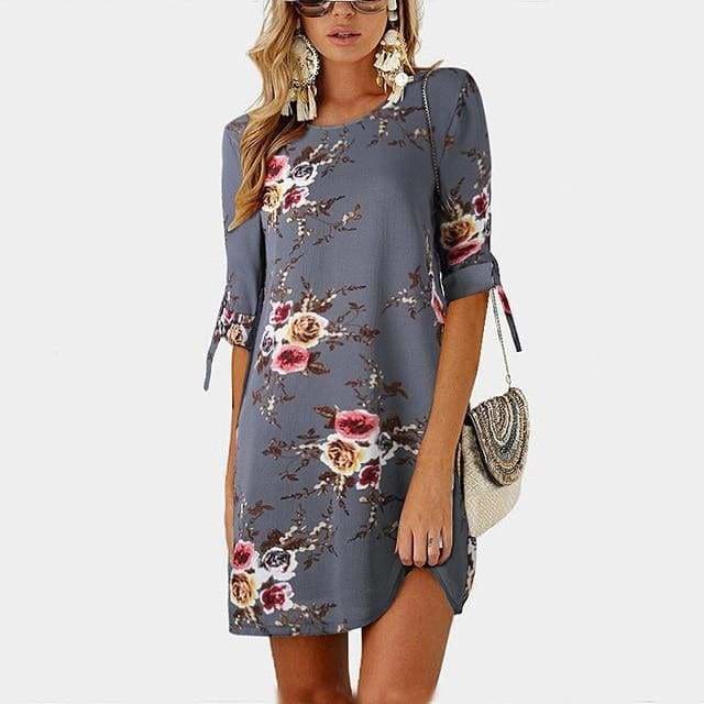 flowersverse Summer Dress Boho Style Floral Print Chiffon Beach Dress